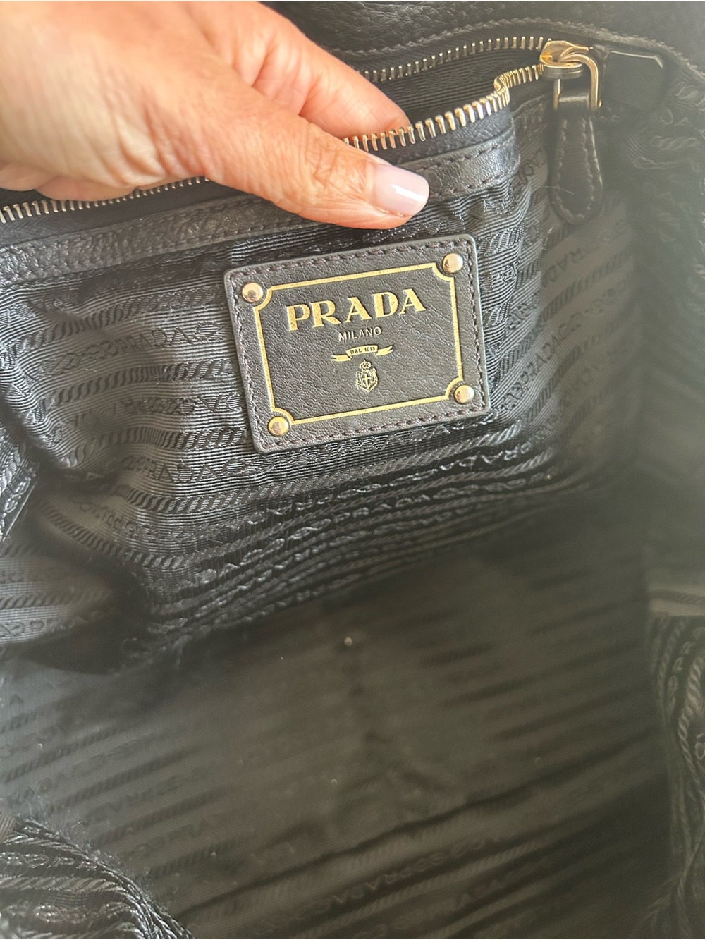 Prada Black Pebbled Leather Tote with Gold Hardware - Picture 8 of 14